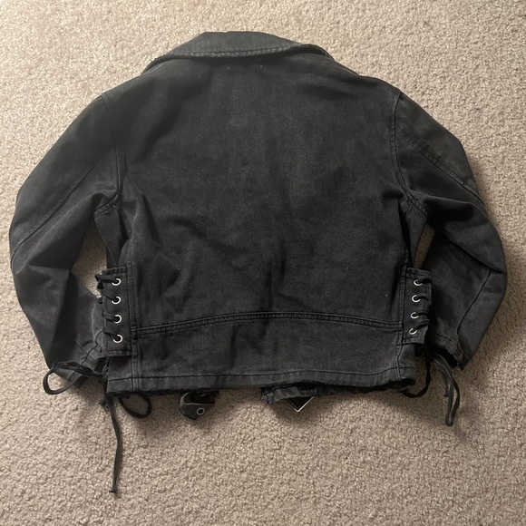 12th Tribe Washed Black Denim Moto Jacket - Picture 9 of 9